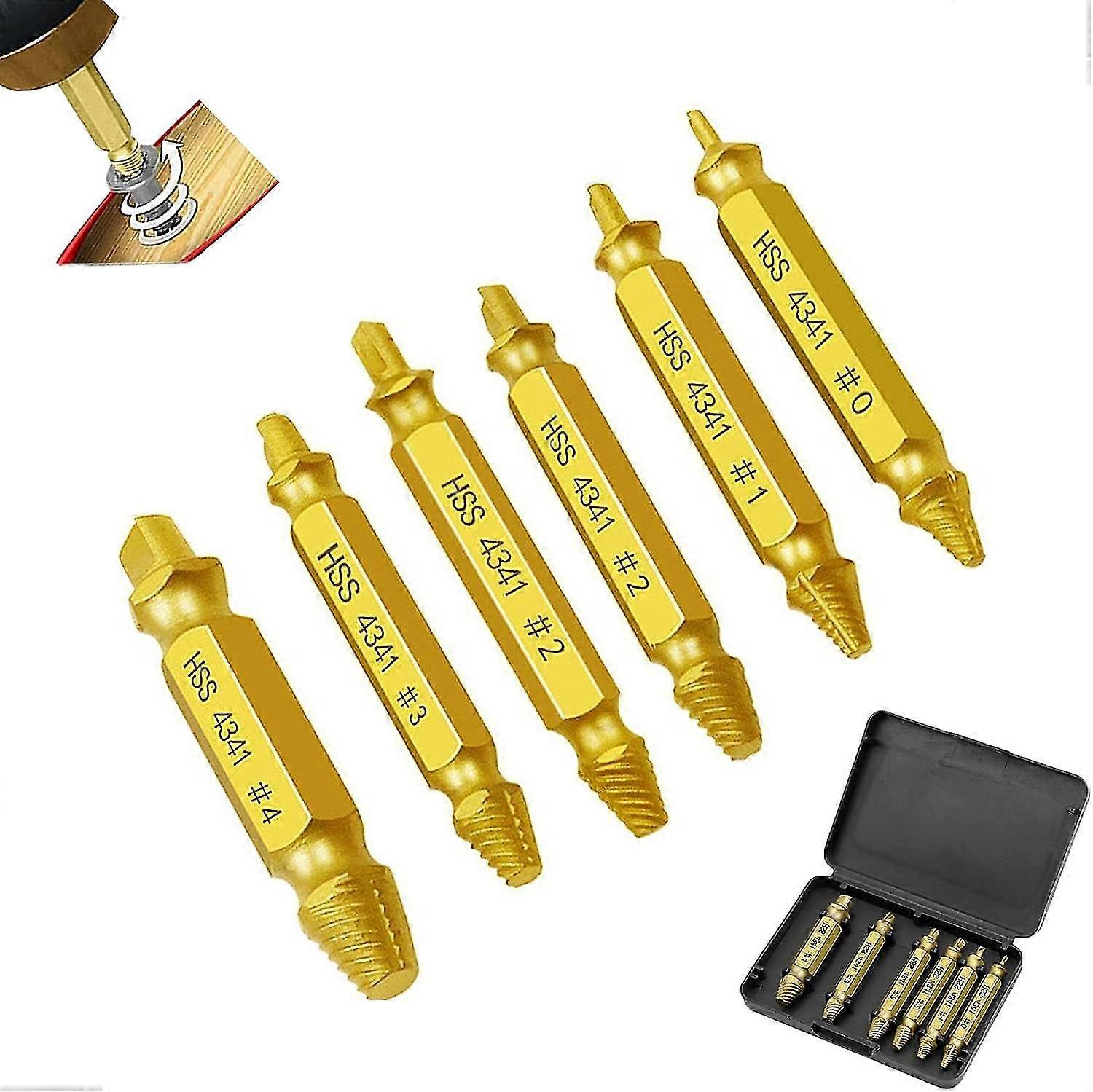 Screw Extractor Set 6 Different Models Screw Extractor Set, HSS 4341 Titanium Coated Rust Proof Screw Extractor High Speed Steel Screw Extractor
