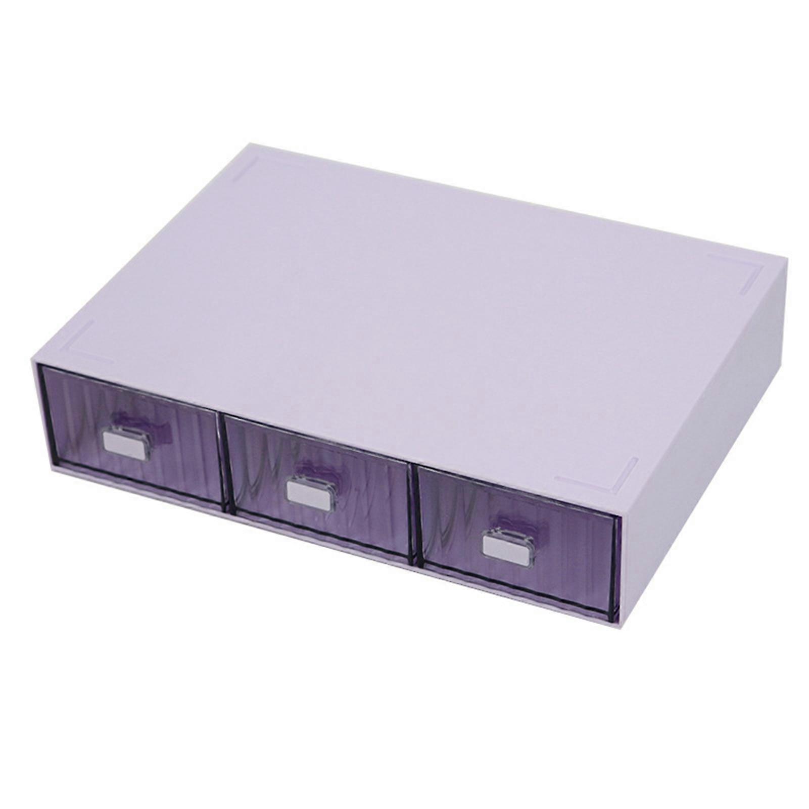 Desktop Drawer Organizer Waterproof Dustproof Plastic DIY Combination Multi Layer Stackable Storage Drawer Box Striped Purple 3 Drawers