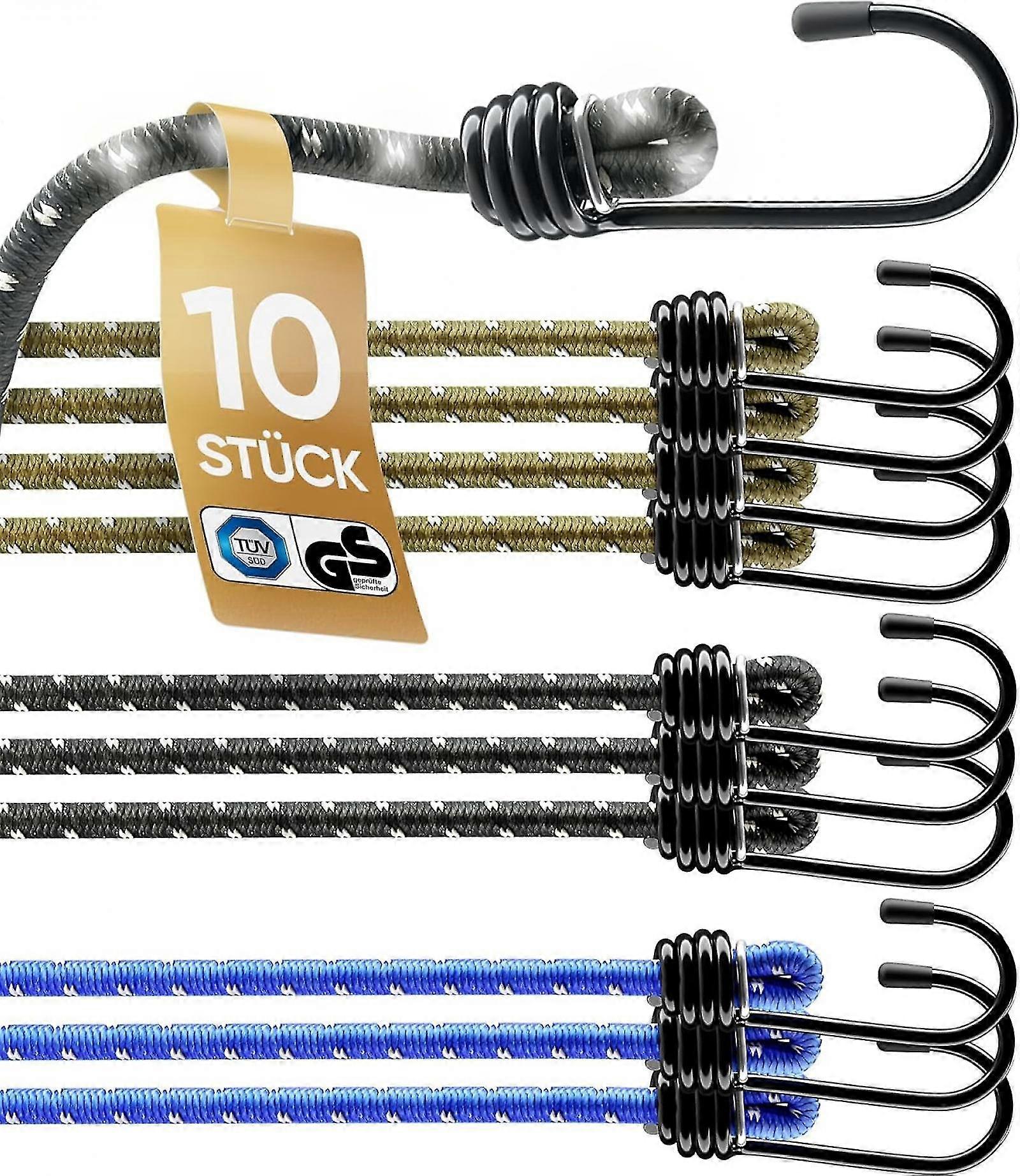 Set of 10 Expander TV/GS Tested with Hooks Elastic in 40,60,80and100cm I Tension Elastic with Hooks for Transport, Camping & Securing I Tension Rope -