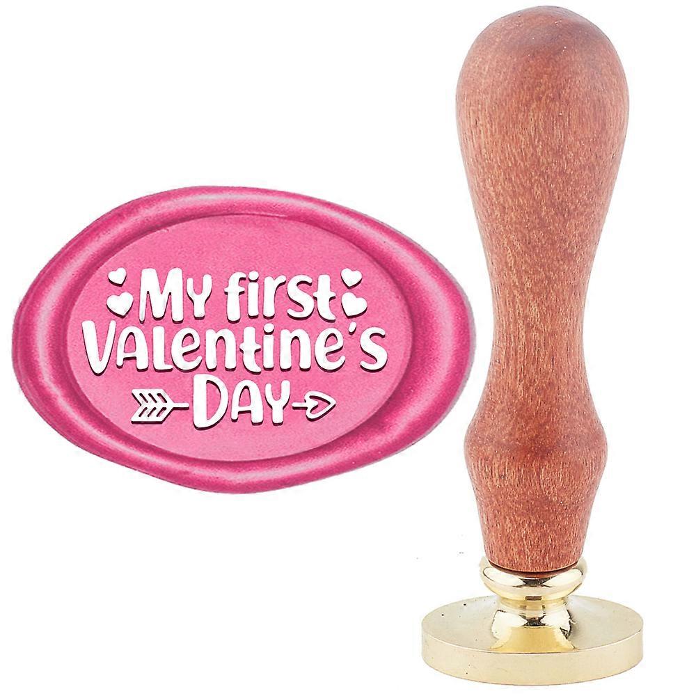 1pc Wax Seal Stamp My First Heart Pattern Seal Stamp with 0.8x1.2inch Replaceable Oval Brass Head Wooden Handle for Valentine's Day Gift Envelope Deco