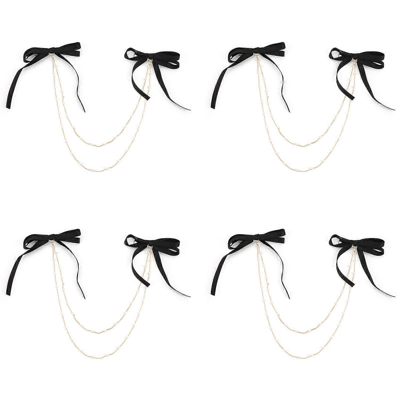 4Pcs Φουρκέτες Τόξου Μεταλλικά Snaps Barrettes κλιπ μαλλιών αξεσουάρ με απομίμηση μαργαριταριών αλυσίδες για τις γυναίκες
