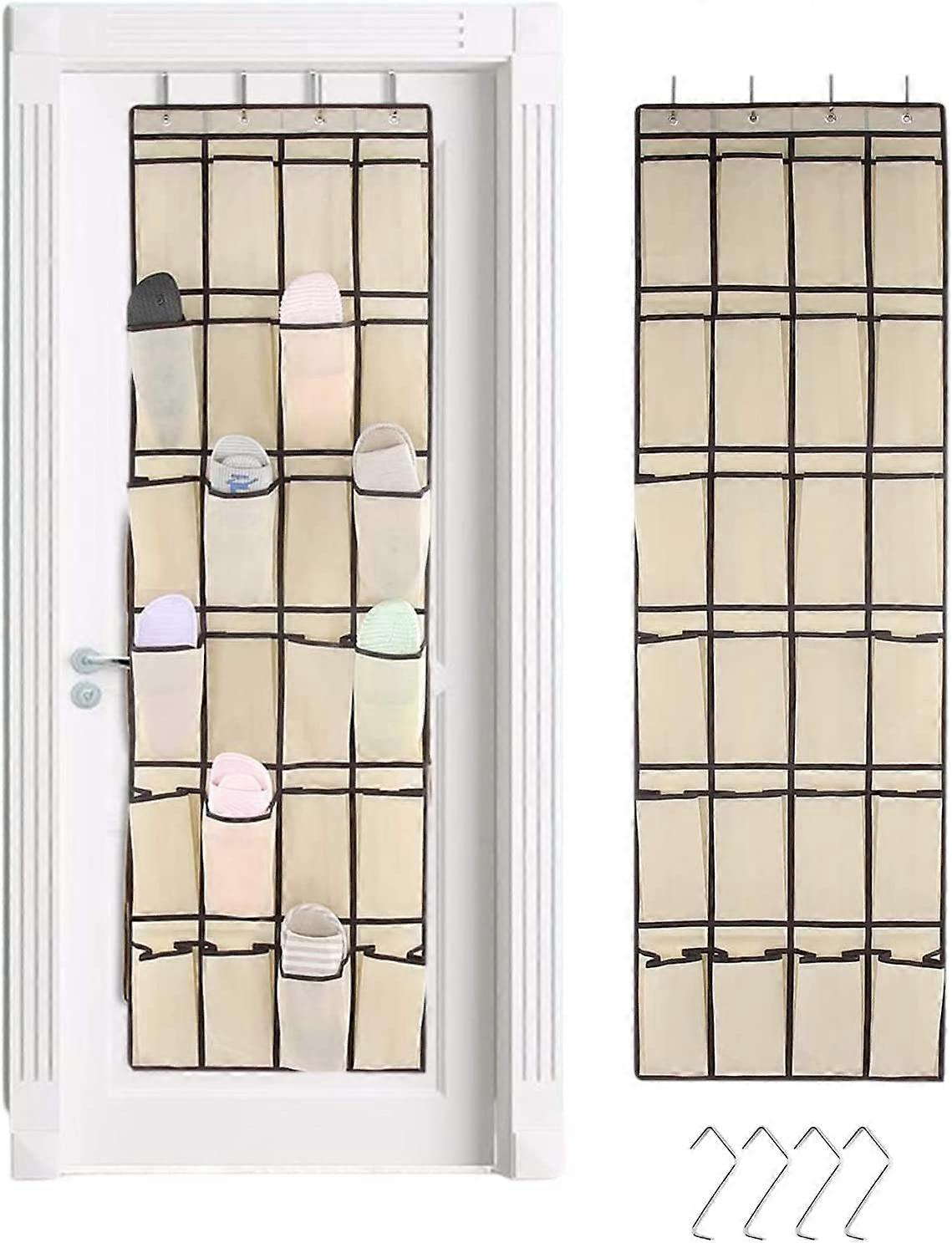 Hanging Shoe Storage 24 Pockets Over the Door Space Saving Shoe Storage Shoe Cabinet with 4 Hooks Beige