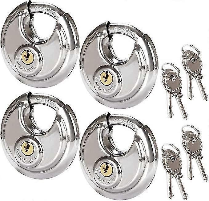Set Of 4 Stainless Steel Security Circular Padlocks, Rust Resistant Disc Padlocks