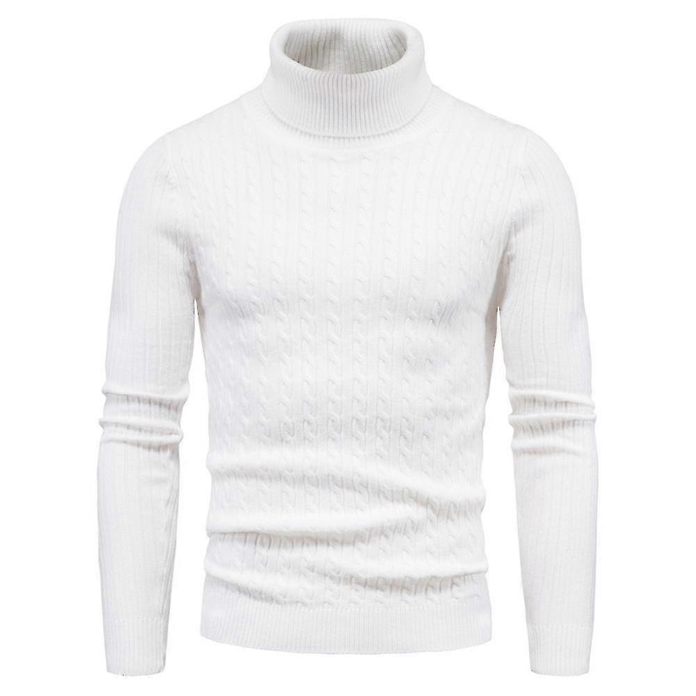 Men Polo Neck Knitted Sweater Pullover Slim Basic High Neck Jumper