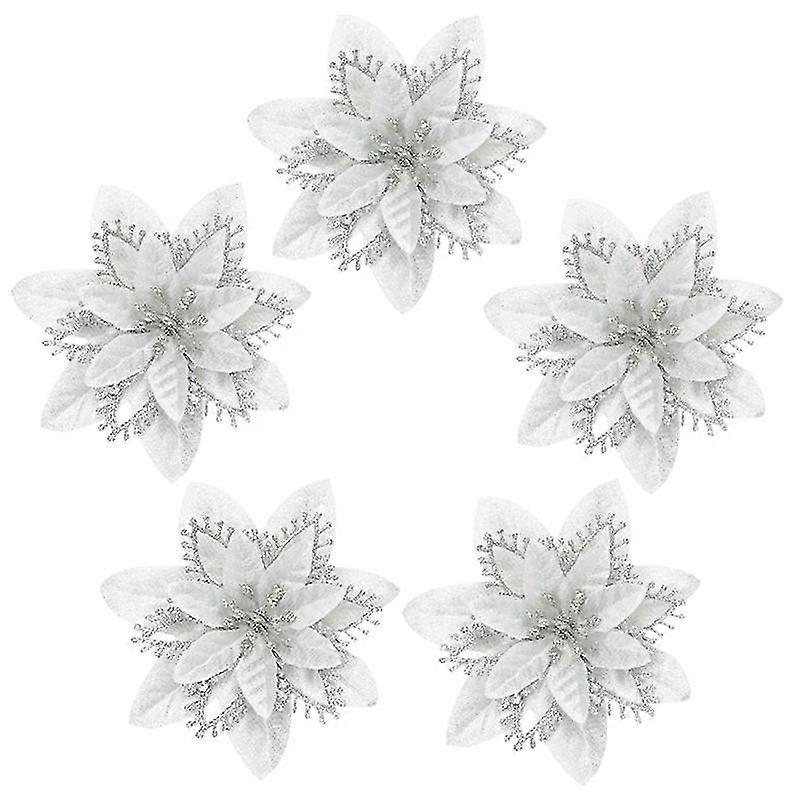 5pcs 13cm Gold Silver Artificial Christmas Flowers Christmas Tree Hanging Ornaments Decorations For Home Navidad New Year Decor