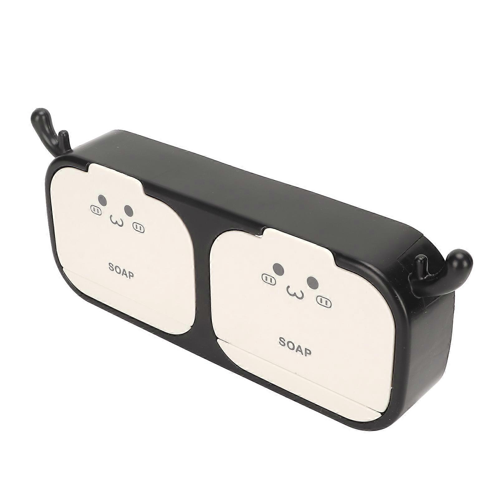 Wall Mounted Soap Case Box 2 Spaces Draining Drill Free Waterproof Flip Soap Dish Holder for Home 