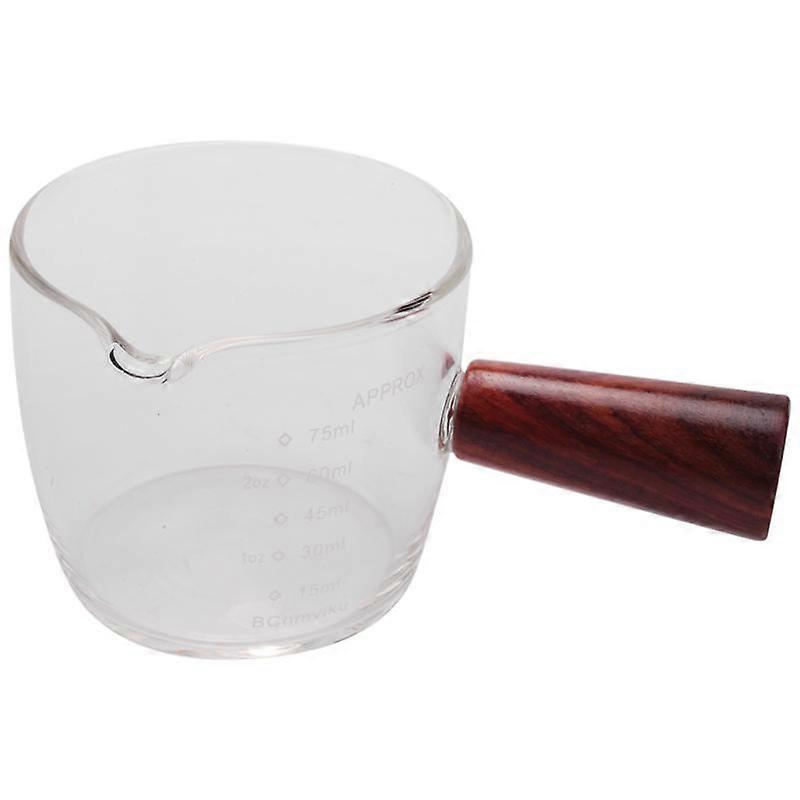 Glass Measuring Cup Espresso Shot Glass 75ML Triple Pitcher Single Spouts with Wood Handle