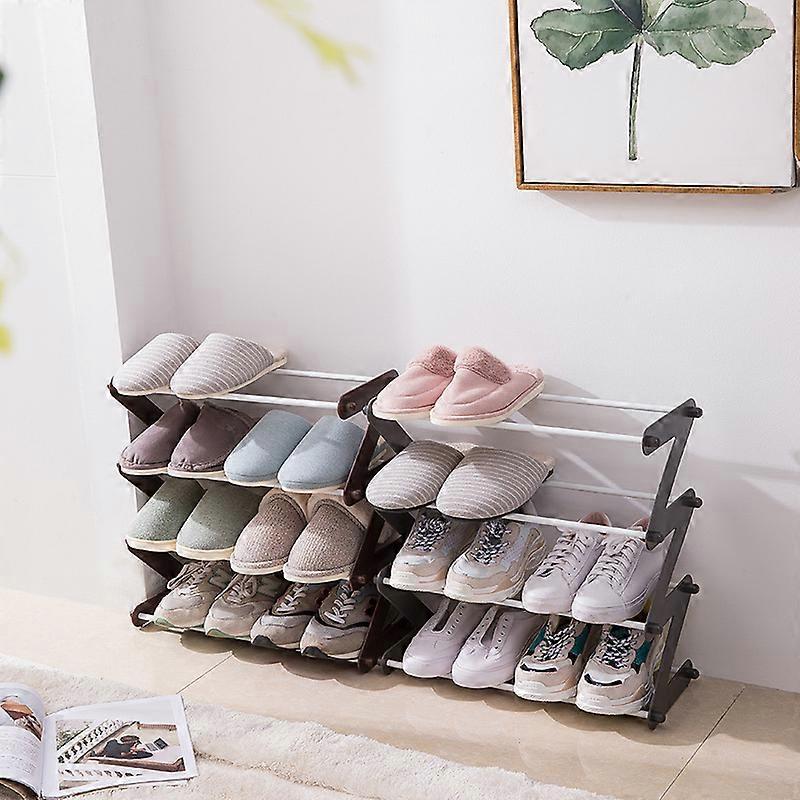 4 -Tier Stackable and Expandable Shoe Rack Z-shaped Footwear Organizer Shoe Shelf Storage Organizer