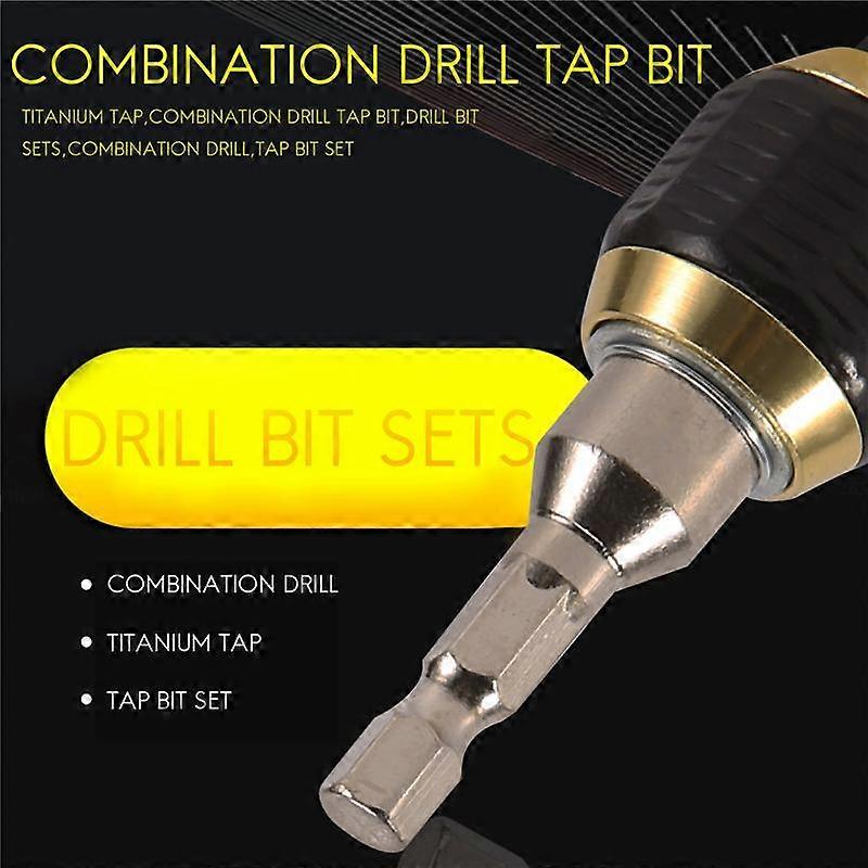 7Pcs Titanium Combination Drill Tap Bit Set Portable Screw Tapping 1/4 Hex Drill Quick Change Chuck
