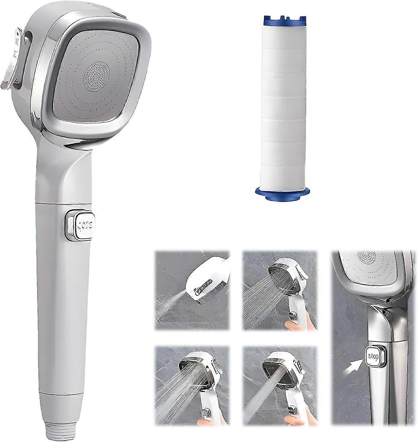 4-mode Handheld Pressurized Shower Head With Pause Switch, High Pressure Shower Head Adjustable Spa Shower Nozzle Filter
