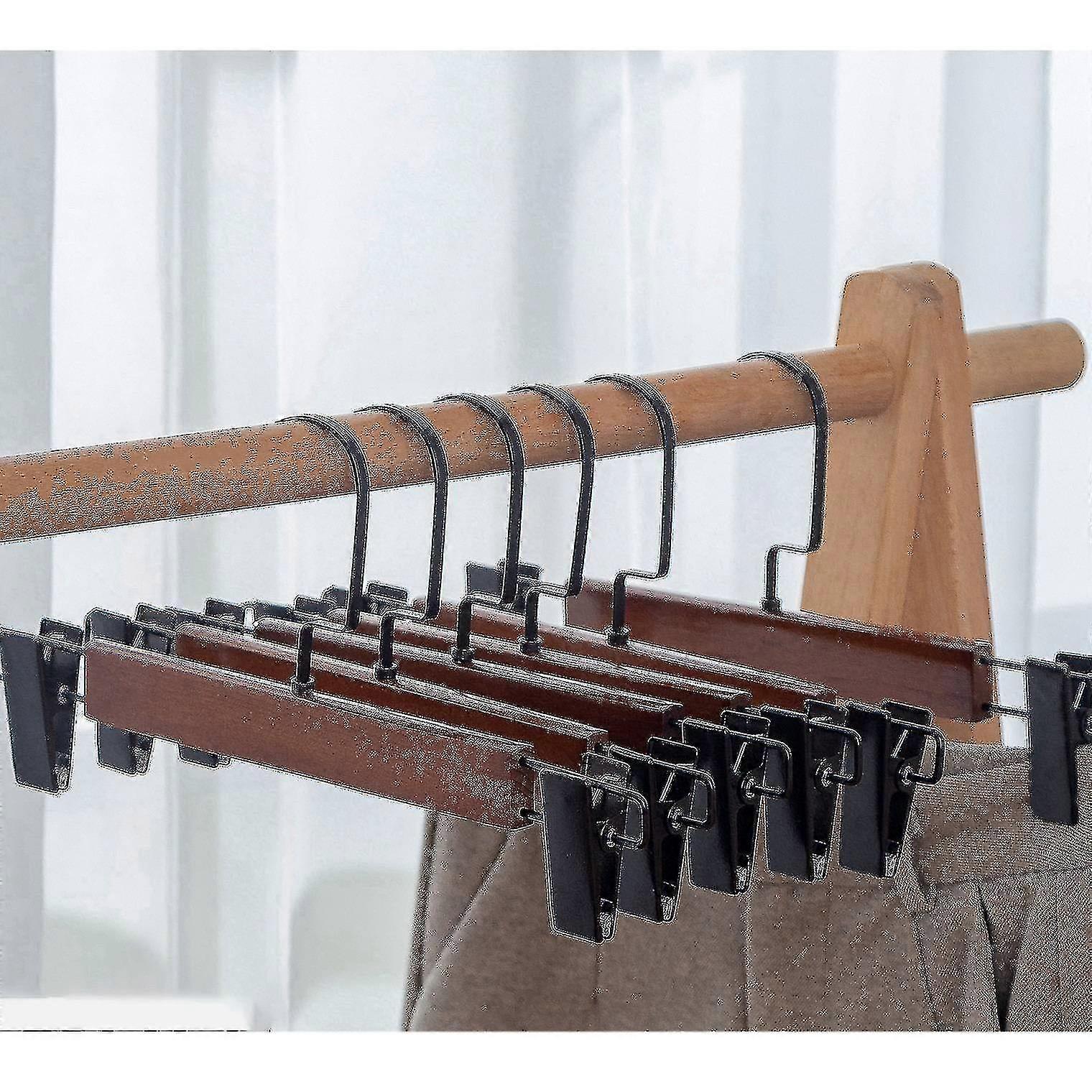 10 قطع عالية الجودة الخشب الصلب السراويل شماعات مع مقاطع الفولاذ المقاوم للصدأ تنورة خشبية شماعات بنطلون R