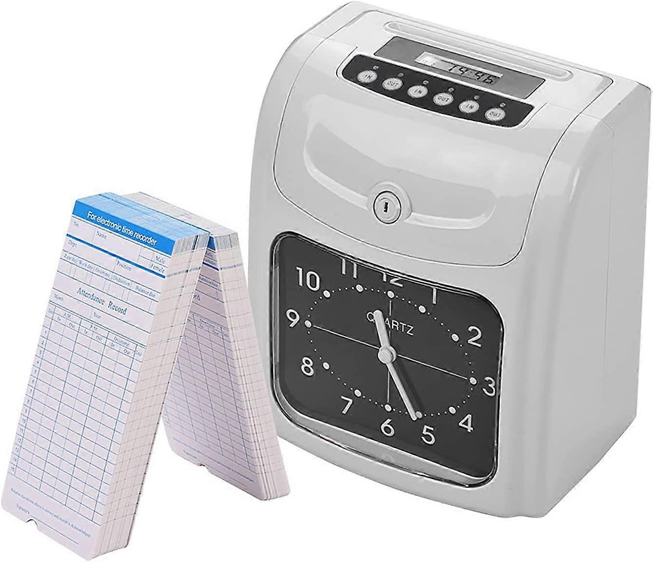 Electronic Time Clock LED Display Dual Colors Printing with Built-in Storage Battery 50 Time Cards 2 Keys