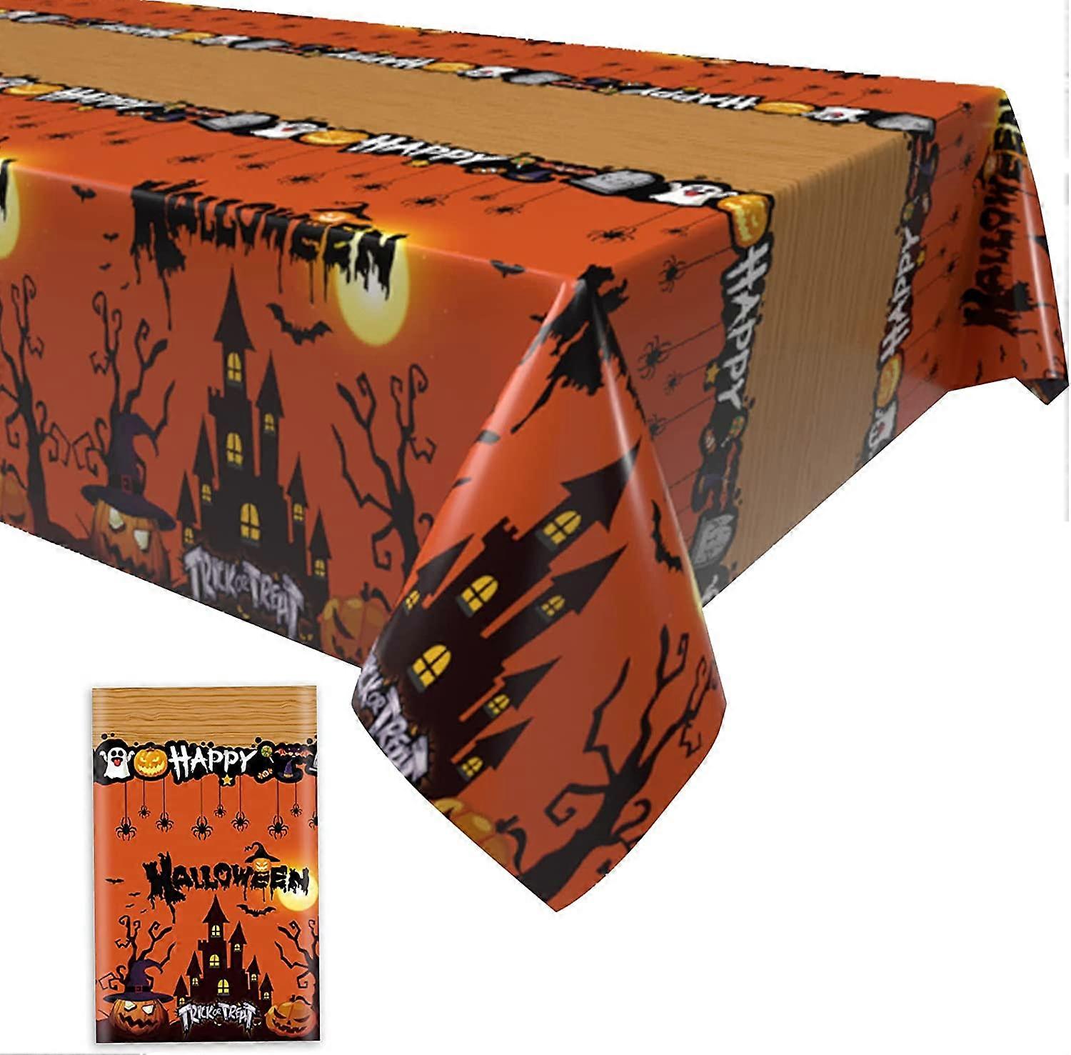 Halloween Table Cloth,Orange Scary Pumpkin Plastic Rectangular Halloween Table Cover