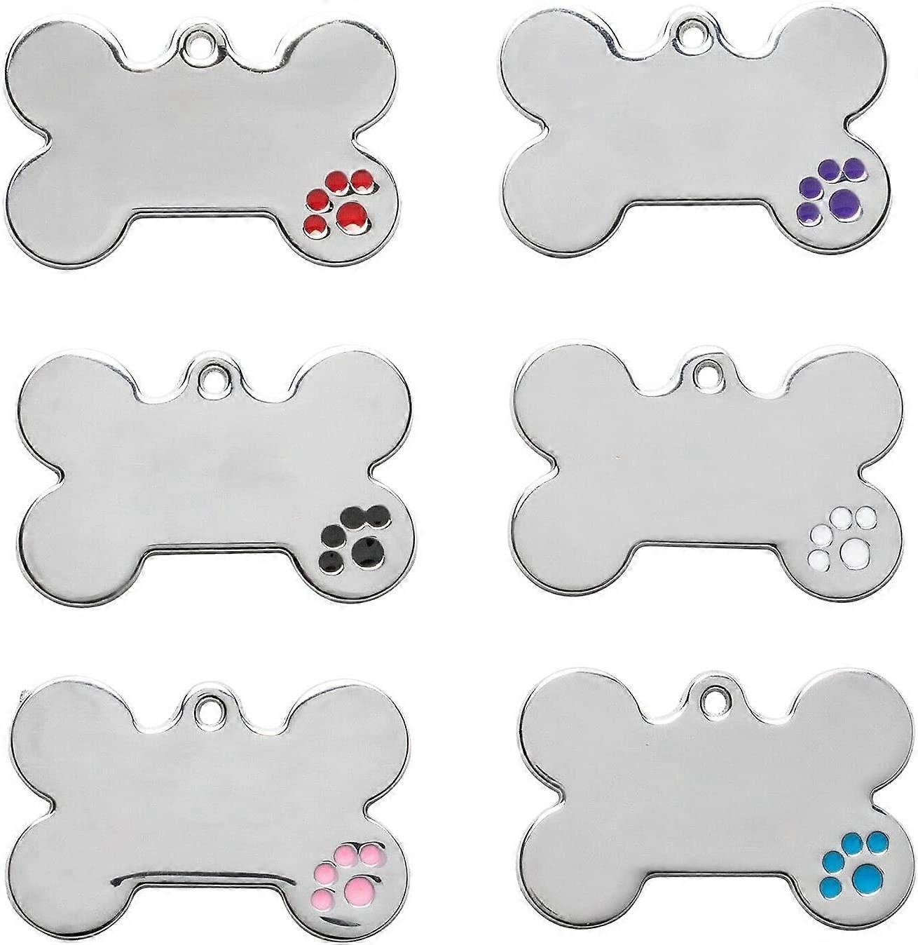 Pack of 6 Dog Tags, Bone ID Tag for Dog, Engraved Bone Shaped