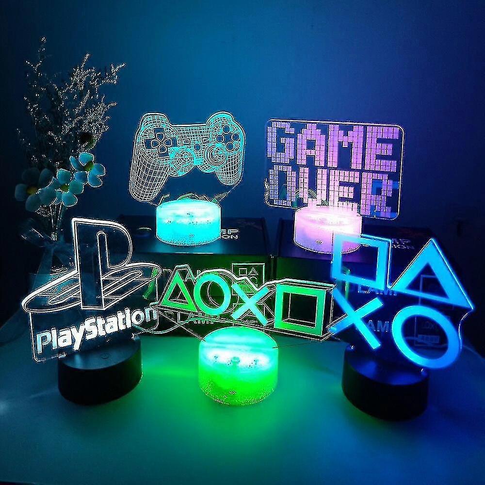 3d Night Lamp Gaming Room Desk Setup Lighting Decor On The Table Ps Gamepad Shape Game Console Icon