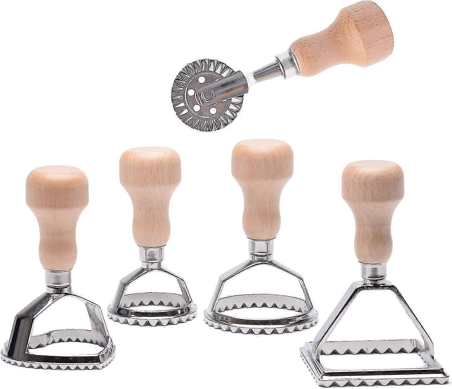 Pasta Maker Mold With Wooden Handle And Fluted Edge (5 Set)