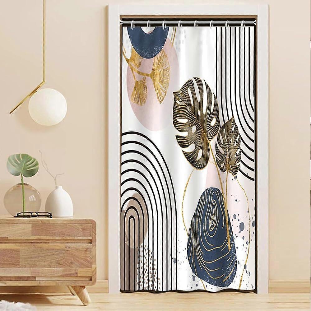 Mid Century Abstract Boho Shower Curtain Bathroom Set Semicircle Geometric Gold Ginkgo Minimalist Tropical Leaves Navy Blue Bath Accessories Modern Wa