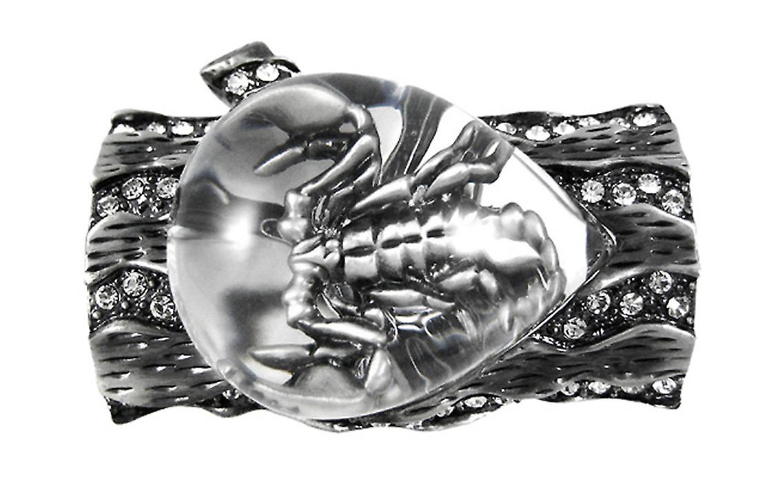 Rhinestone Accented Scorpion On Log Brooch Pin