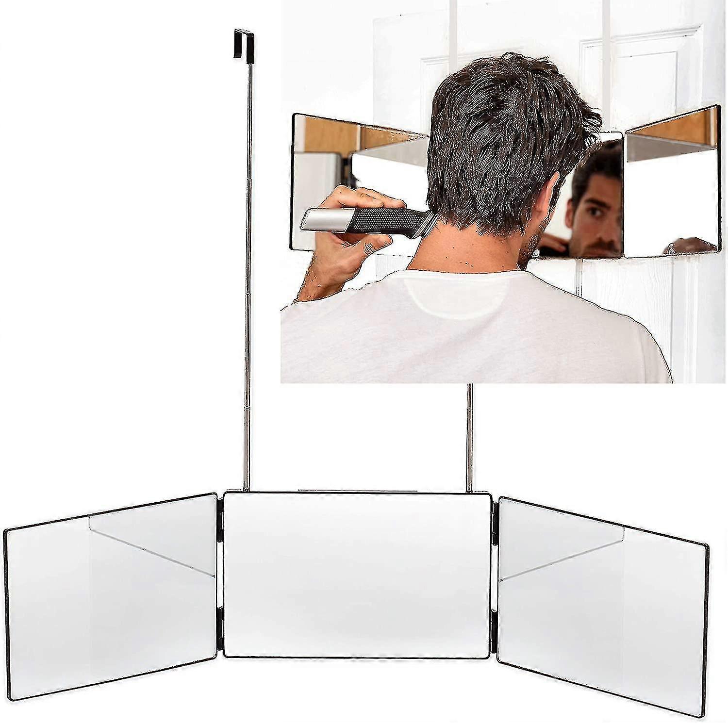 360 Mirror - 3 Way Mirror For Automatic Haircut With Height Adjustable Telescopic Hook