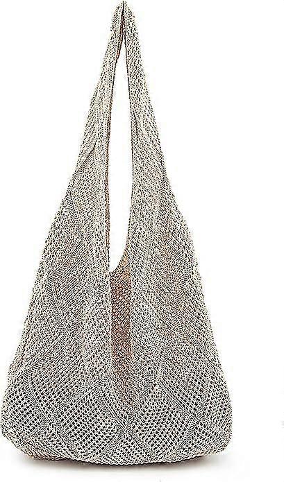 かぎ針編みメッシュビーチトートバッグショルダーバッグハンドバッグ編み中空サマーバッグホーボーバッグ女性のための美学