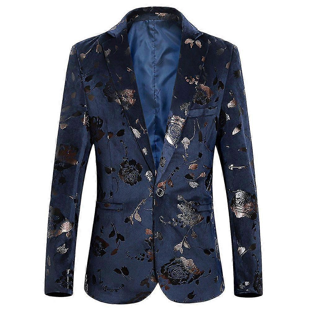 VAWAN Mens Casual Bronzing Printed Notched Lapel One-button Blazer