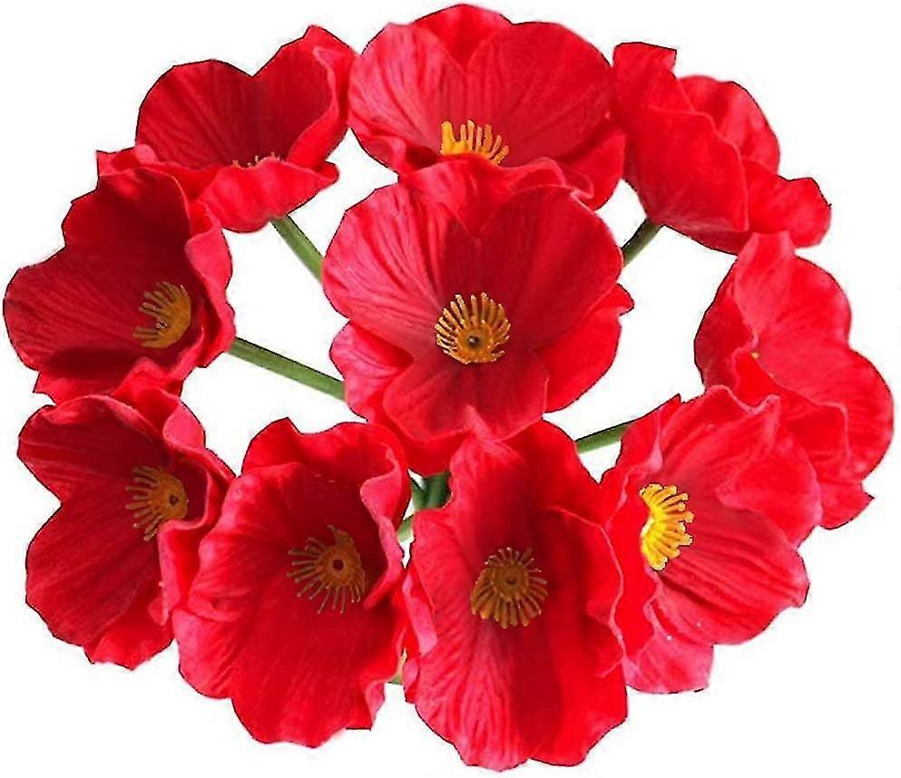 Set Of 10 Artificial Polyurethane Poppies Realistic Touch
