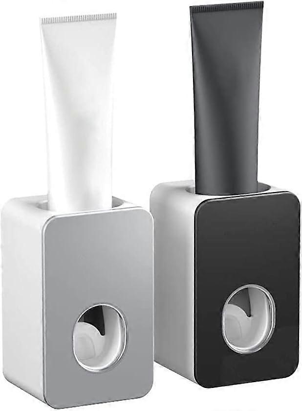 2 PCS Bathroom Toothpaste Squeezer, Automatic Wall-Mounted Toothpaste Squeezer, Toothpaste Dispenser Holderfor Bathroom, Hotel(Black+Grey)
