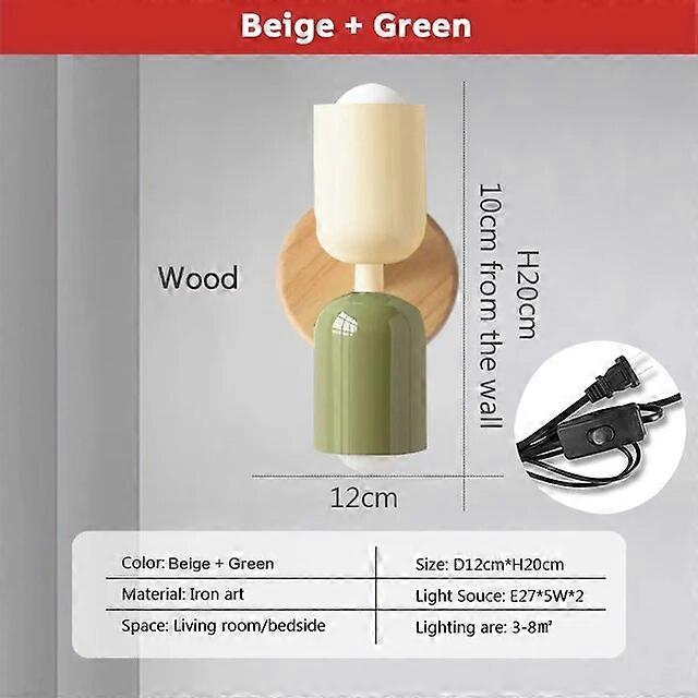 Jelivey Lampe murale LED nordique Macaron minimaliste avec prise Decor Light pour chambre à coucher