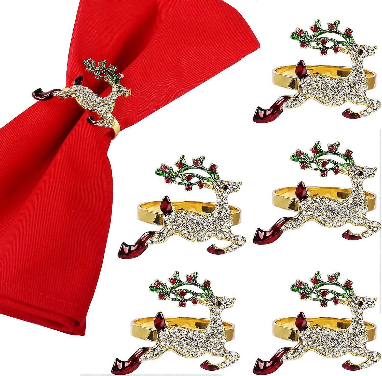 Deer Napkin Rings Set of 6,Elegant Deer Napkin Ring Holder with Bling Rhinestones,Delicate Table Decors for Christmas Holiday Wedding Banquet Daily Ga