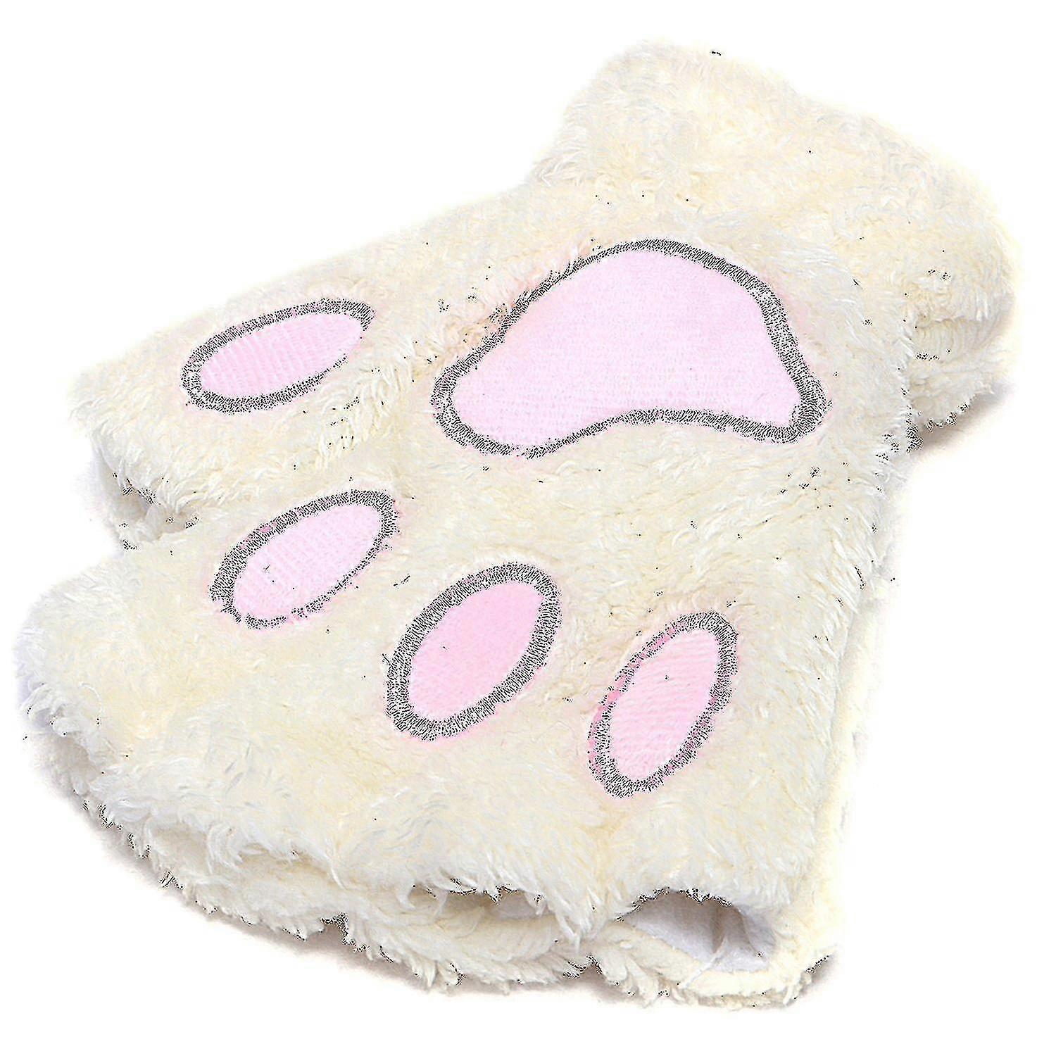 قفاز نسائي من الدب القطيفة مخلب مخلب أبيض ناعم الشتاء بدون أصابع قفازات أبيض-YUHAO