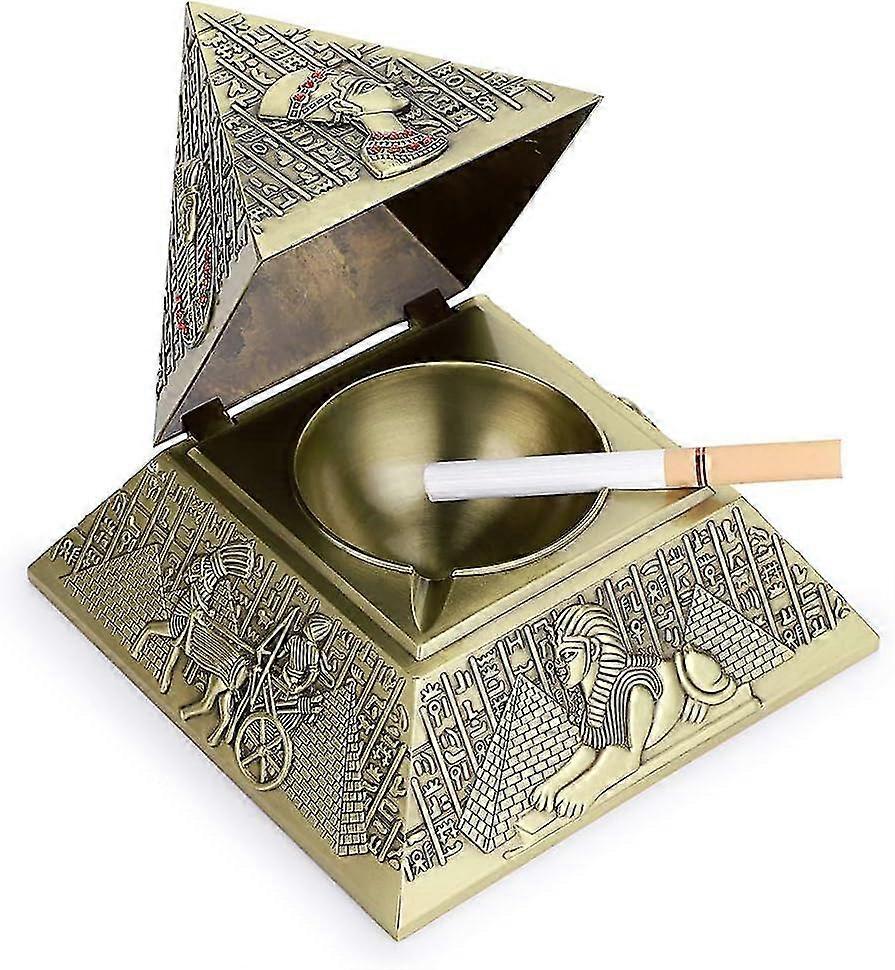 Posacenere piramidale in metallo retrò con coperchio antivento, interno ed esterno (bronzo verde)