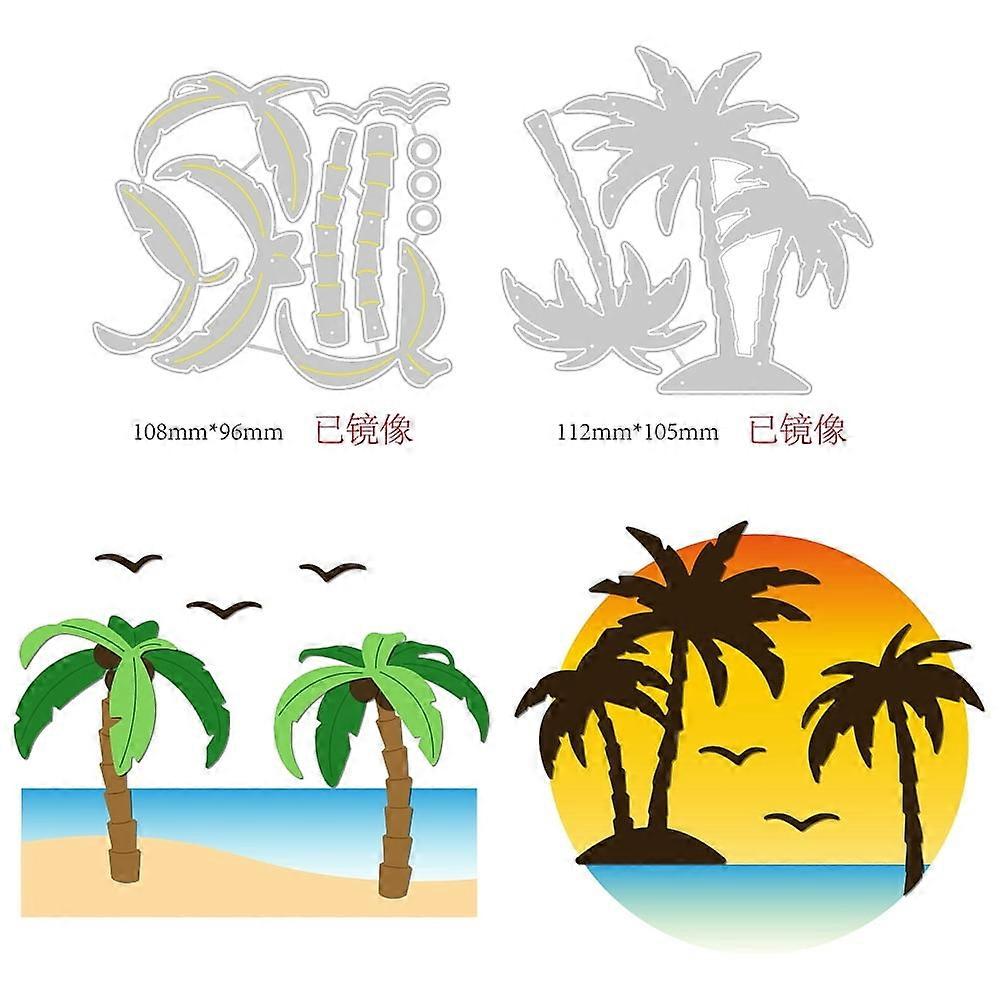 2Pcs 2 Styles Summer Theme Carbon Steel Cutting Dies Stencils for DIY Scrapbooking Photo Album Tree Pattern