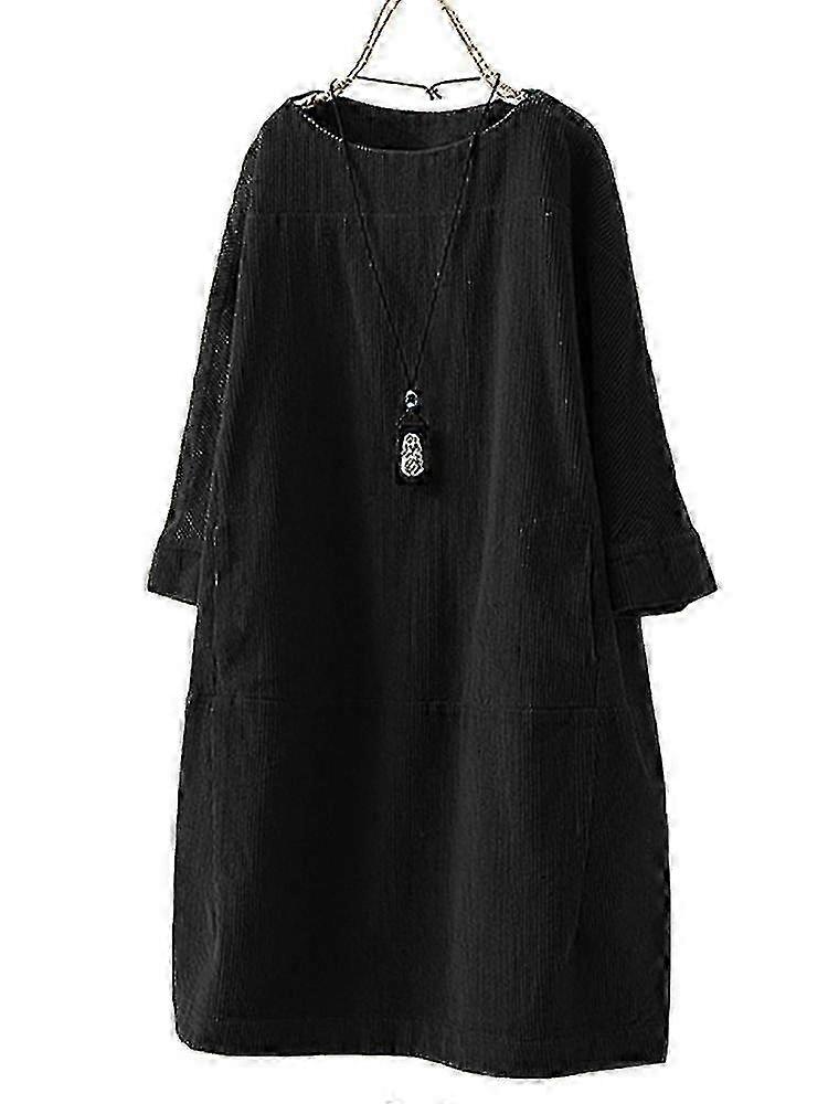 Robe courte vintage en velours côtelé pour femmes à manches longues Mini-robes à joint fendu