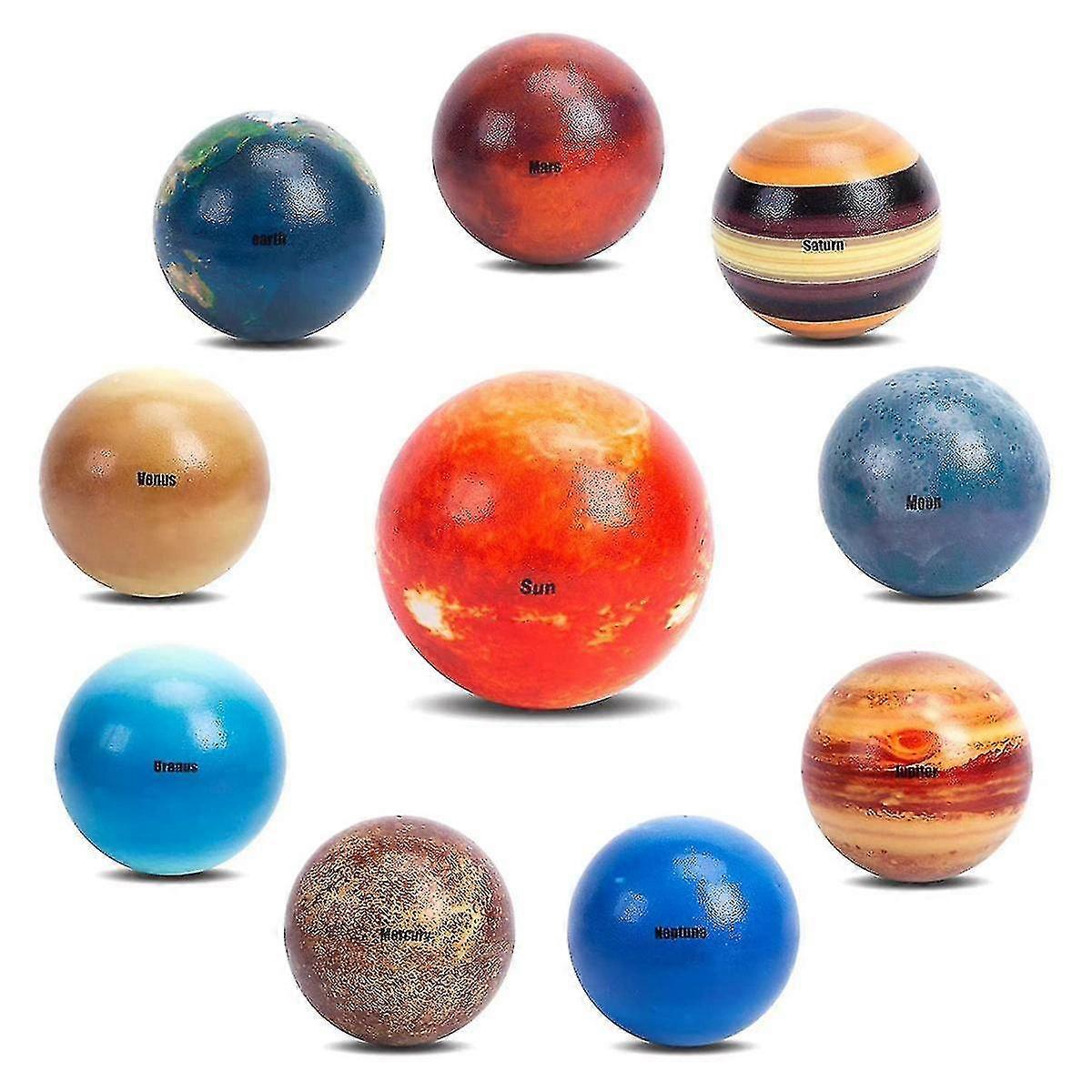 ミニソーラーシステムストレスボール、10個の惑星スクイーズボールスペース早期学習ストレスリリーフフィッジ