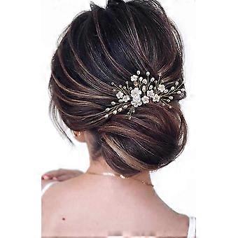 Bridal Wedding Flower Hair Comb Golden Crystal Bridal Hair Accessories Hair Clip