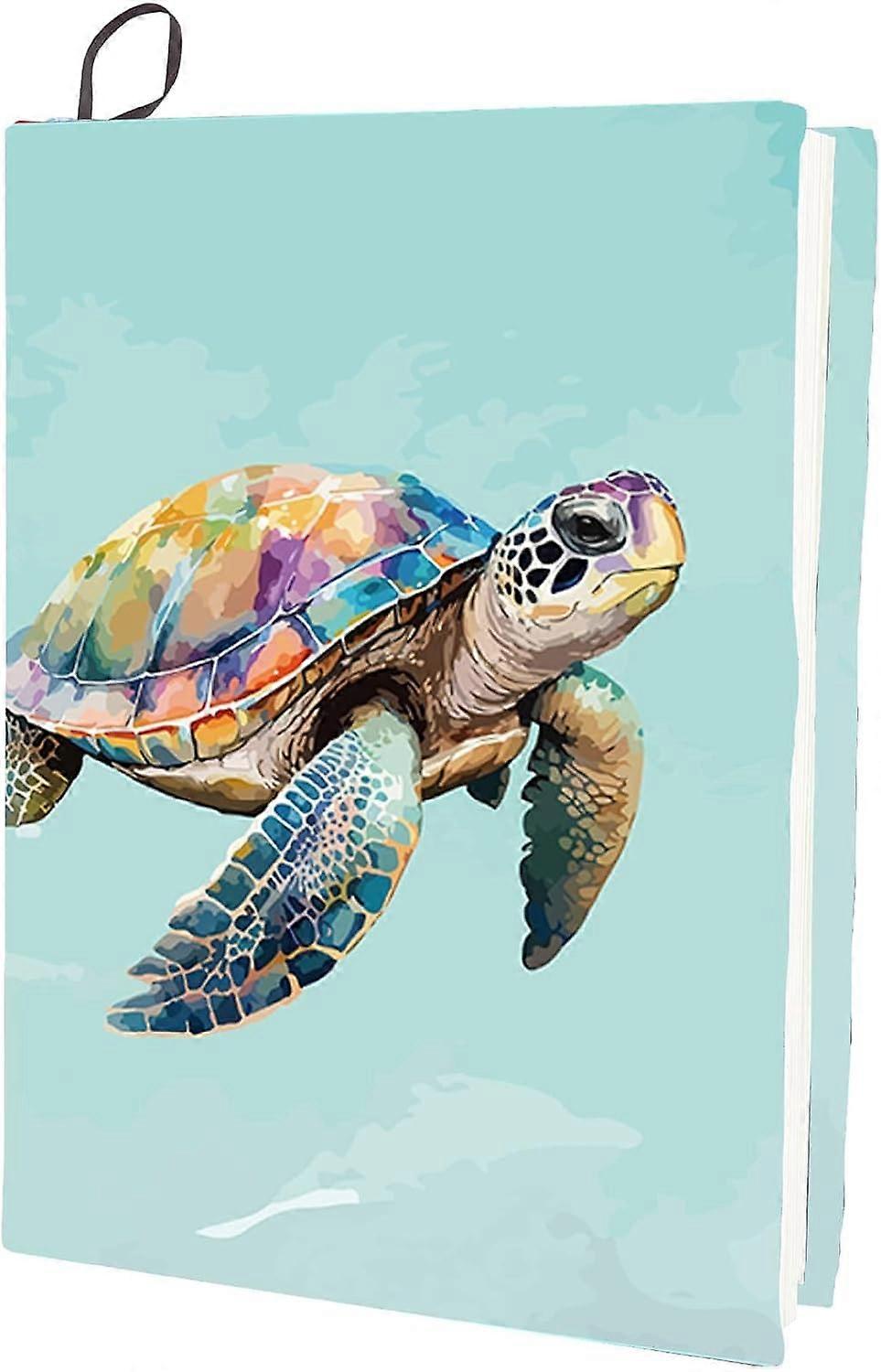 Turtle Stretchable Book Cover Blue Washable Reusable Large Nylon Cloth Polyester Book Protector 9.4x15.7 Inch Elastic Notebook Wraps Suitable for Most