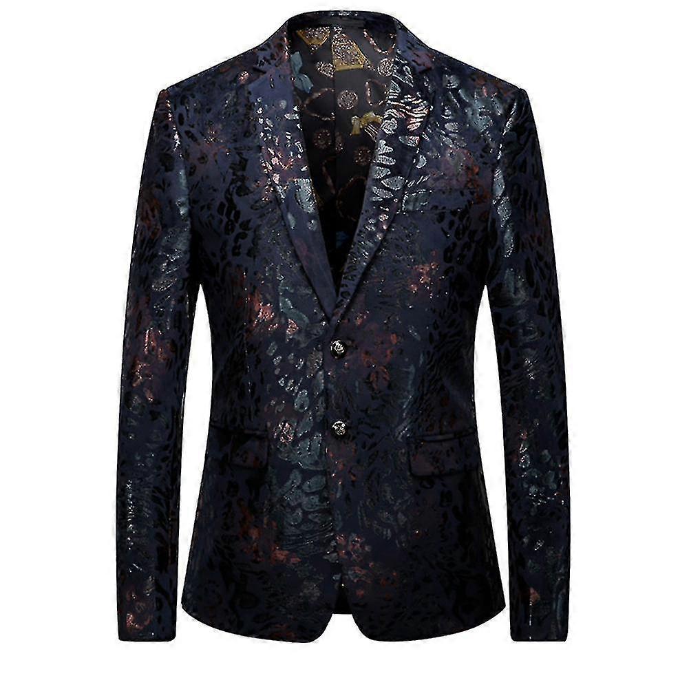 Men's Fashion Notched Lapel Print Two Button Suit Jacket Professional Business Casual Blazer