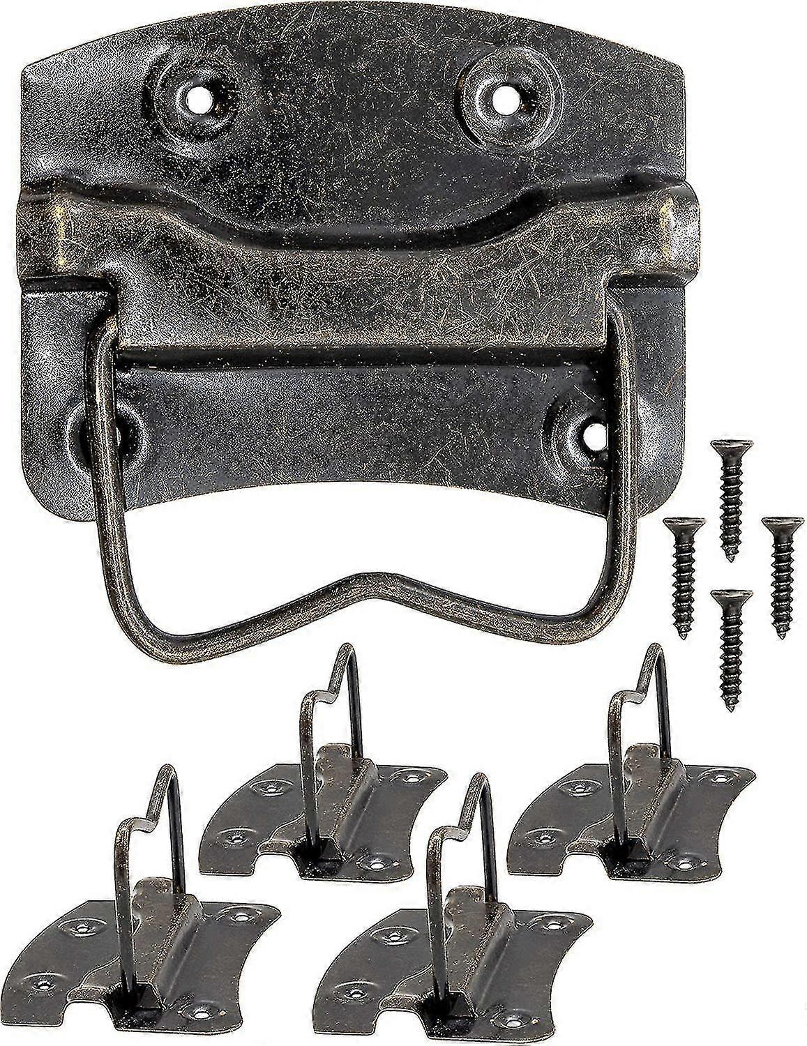 طقم من 4 مقابض عتيقة قابلة للطي للصناديق والصناديق وخزائن ذات أدراج ، تصميم نحاسي برونزي عتيق ، 76 × 72 مم ، طقم من 4