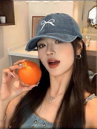Retro washed old bow embroidered baseball cap for women 2024 spring new large brim plain face-covering duckbill cap