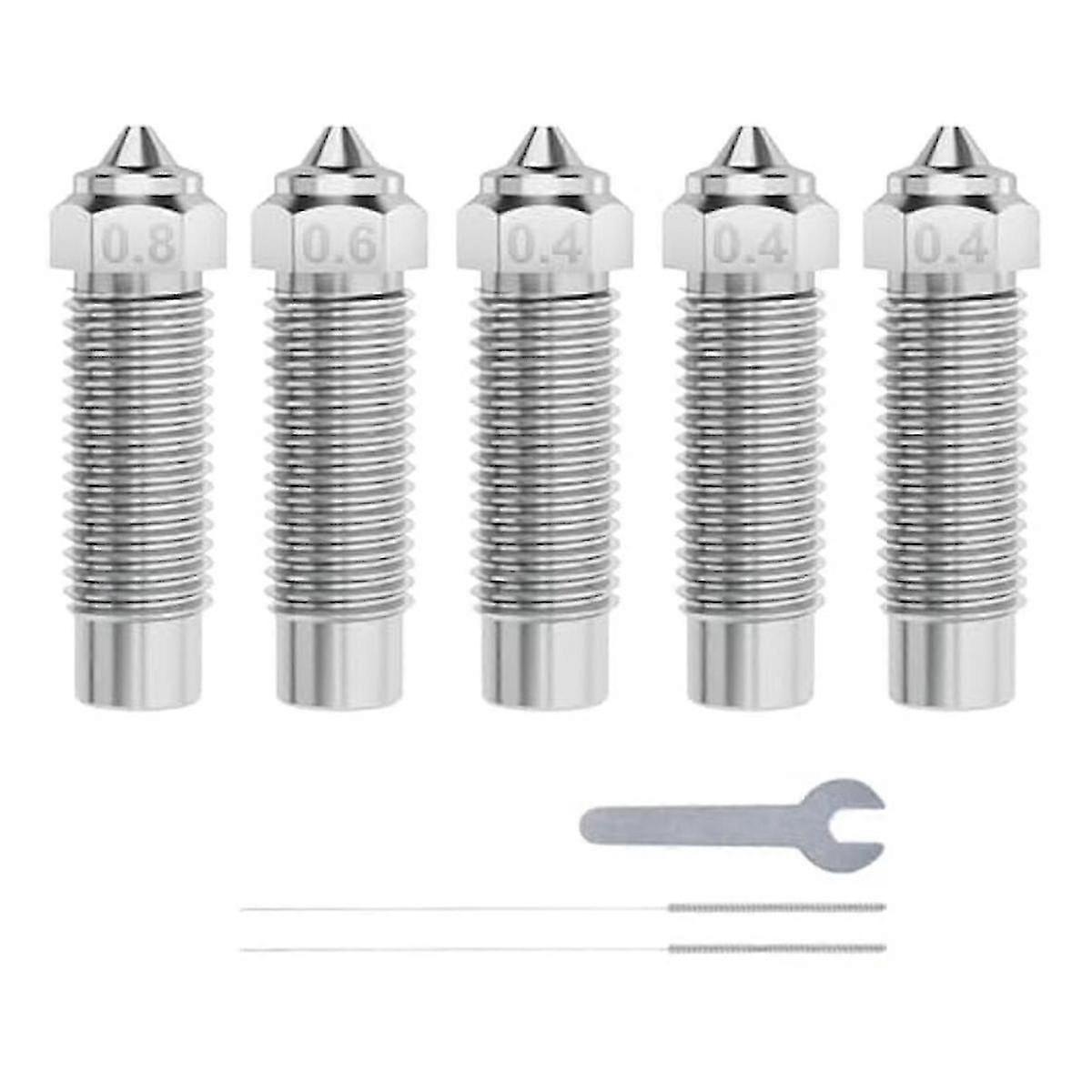 5 st kromzirkoniumkopparmunstycken för Neptune 4 Plus/Max, 3D-skrivarmunstycken 0,4 mm/0,6 mm/0,8 mm med gör-det-själv-verktyg