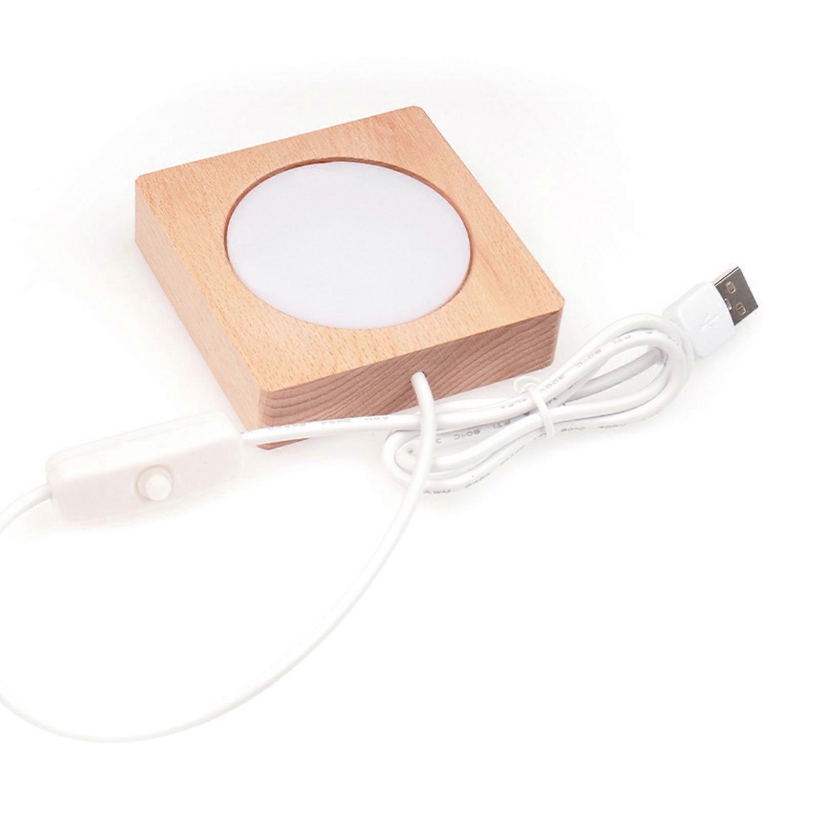 Lamp Holder Wooden Light Base Multipurpose Square For 2D Or 3D Crystal Crafts USB LED Illumination