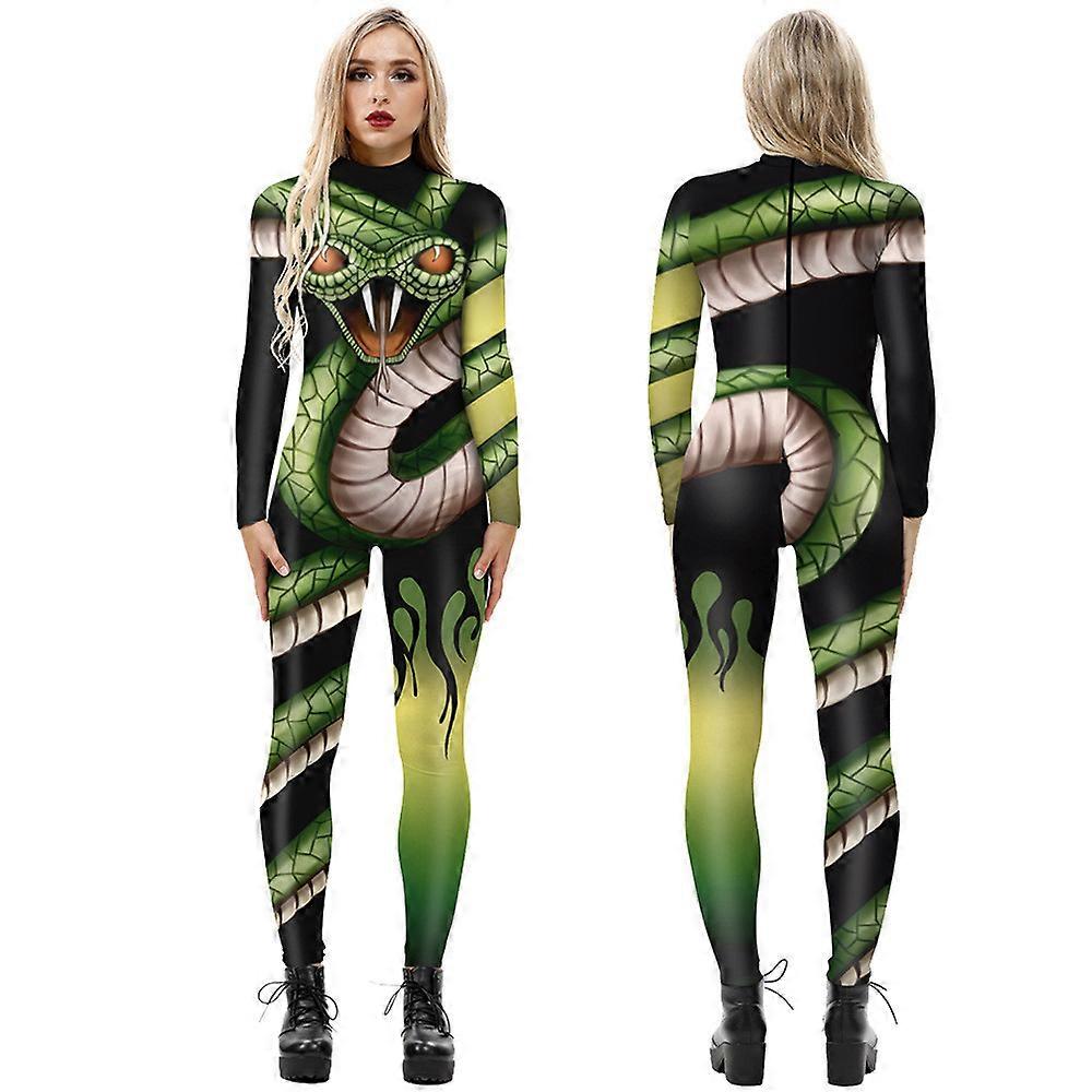 Python 3D Digital Printed Women's Tight Long Sleeved Jumpsuit Playing Cosplay Suit Costume