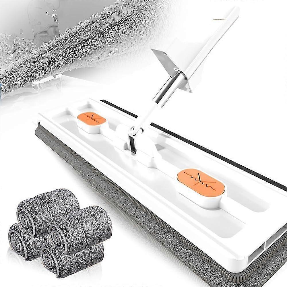 Large Flat Mop Set, 360 Swivel Mop With Wring Function, Flat Mop With Reusable Microfibre Mop Pads For Hardwood Laminate Tiles-Mop with 4 Pads-White