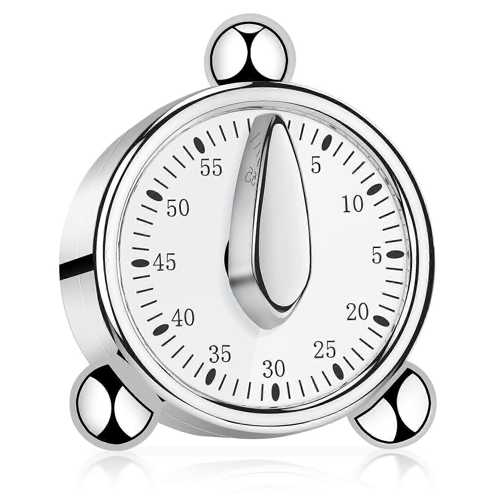 60 Minute Kitchen Timer, Mechanical Timer for Kids, Manual Timer for Cooking, Learning (Silver)