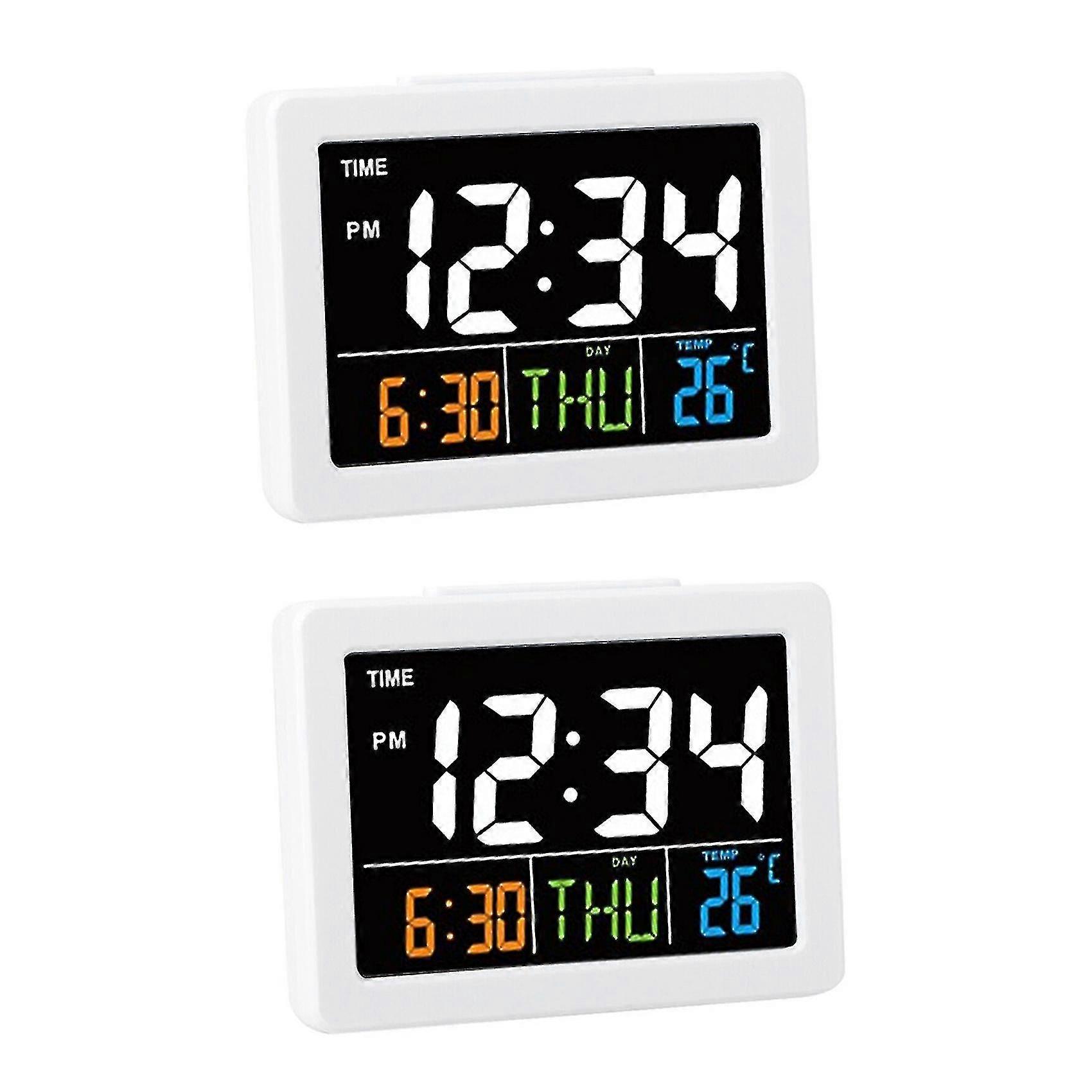 2x Color Large Screen Desk Alarm Clock With Temperature Date Display