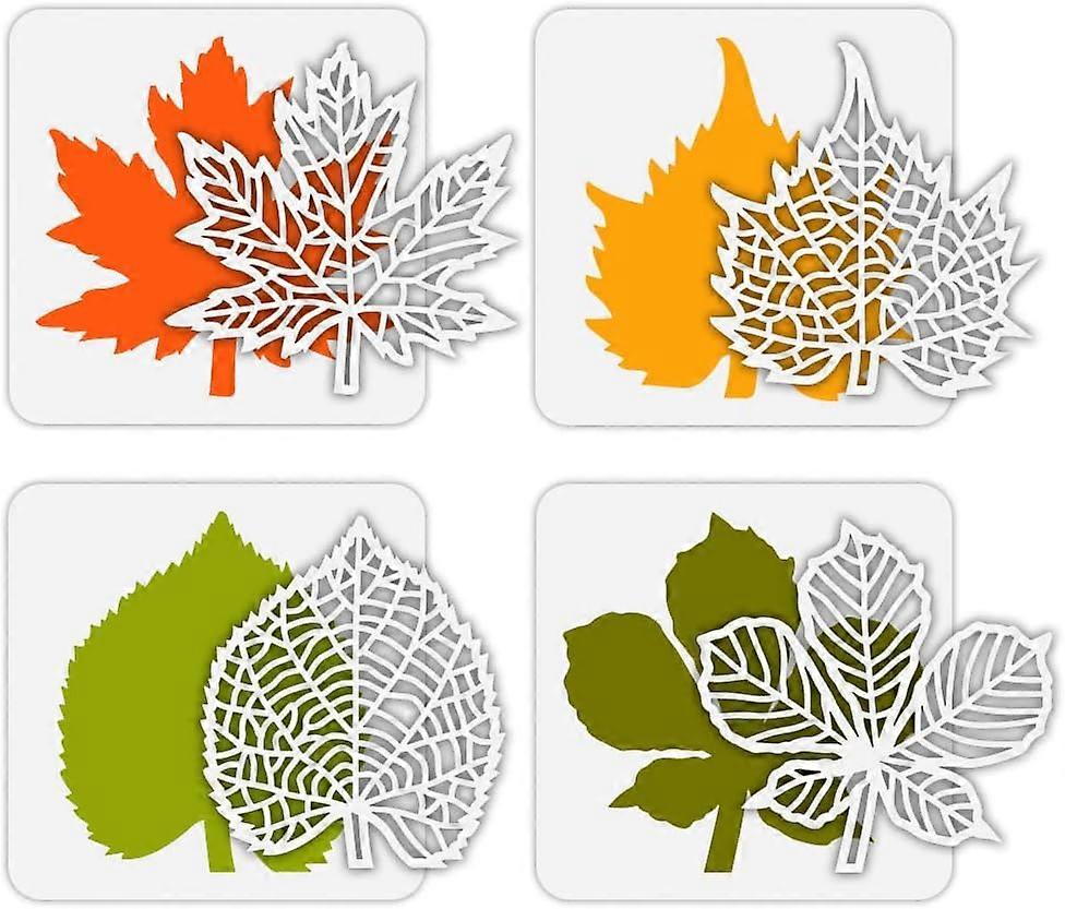 4 Pcs Layered Leaves Stencil 5.9x5.9 inch Detachable Leaves Painting Stencil Plastic Maple Leaf Skull Leaf Patterns Stencil Reusable DIY and Art Craft
