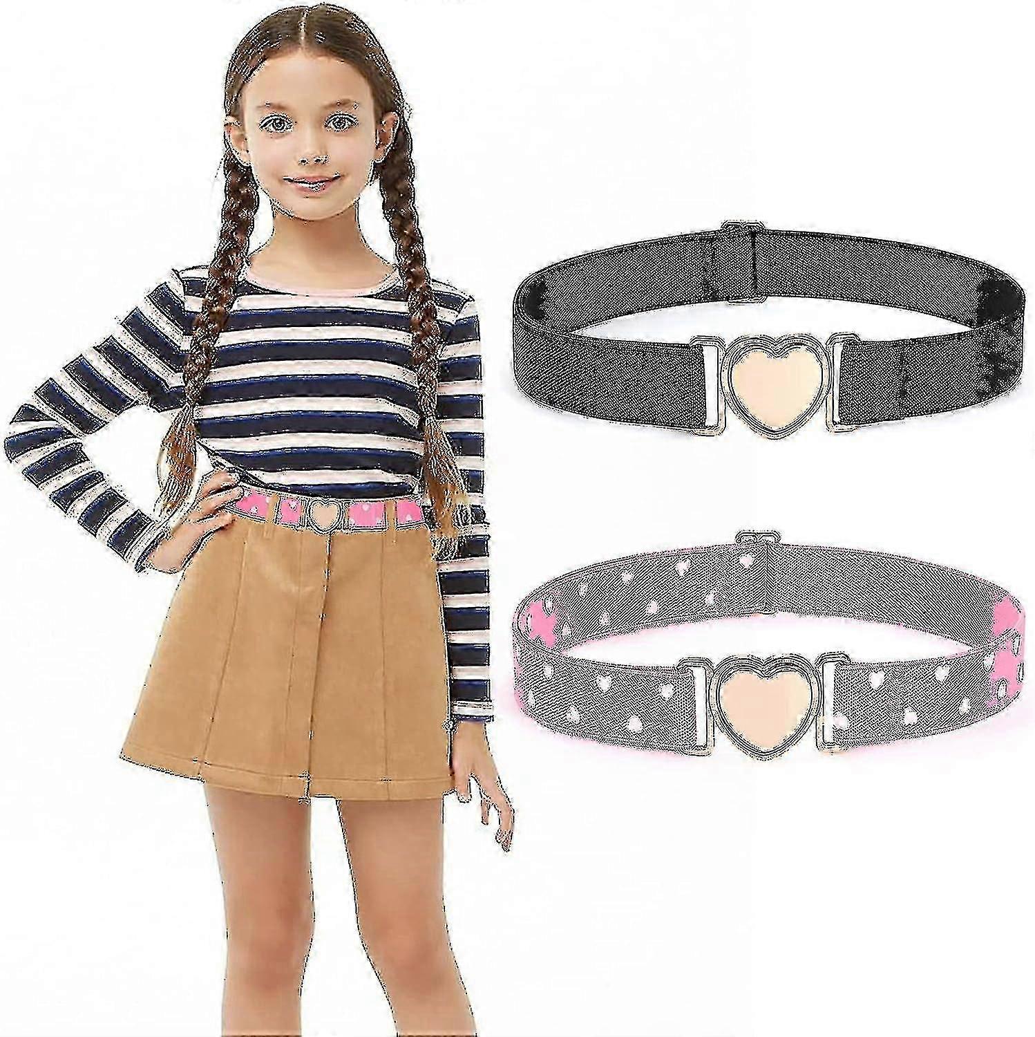 2 Pack Flickor Elastiska Bälten Barn Stretchbälten Mode Söt Justerbart Hjärtbälte