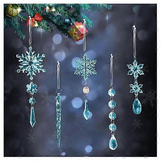 18Pcs Christmas Snowflake Ornaments Hanging Acrylic Crystal Snowflakes Icicle Drop Decorations for Christmas Tree Winter Party Decor