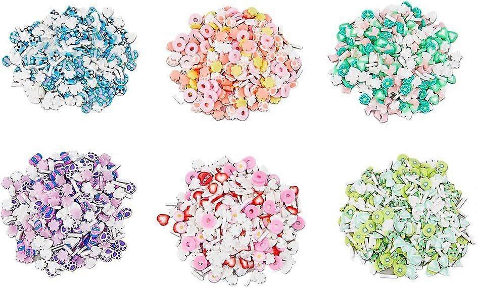 150G25g/style 6 Theme Colors Mini 3D Fimo Slices Slimes Fruits Animals Flowers Slices for Slime Assorted Polymer Clay Slime Slices Heart Bear Bulk Fim