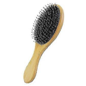 Boar And Bamboo Bristle Hairbrush Wide Anti-static Comfortable And Durable Massage Pad (black)